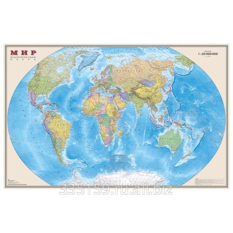 Карта настенная Мир. Политическая карта, М-1:20 млн., размер 156х101 см, ламинированная