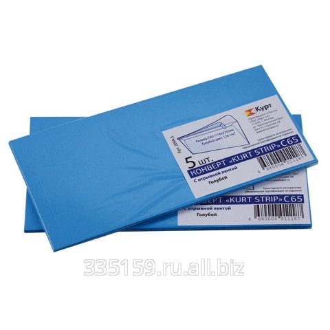Конверты С65, комплект 5 шт., отрывная полоса Strip, голубые, упаковка с европодвесом, 114х229 мм