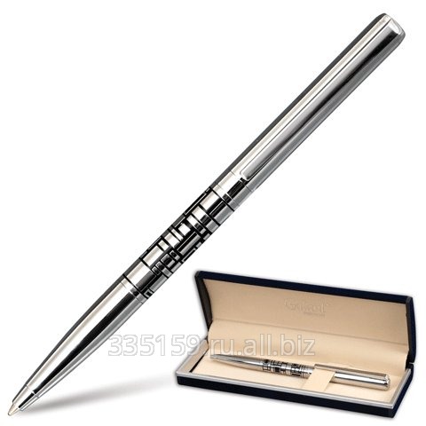 Ручка шариковая Galant GFP036, подарочная, корпус серебристый/черный, хромированные детали, синяя