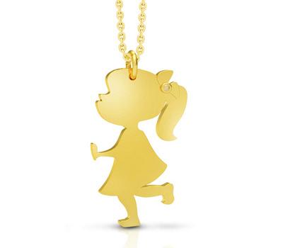 Кулон стальной девочка золотого цвета с фианитом. Коллекция 