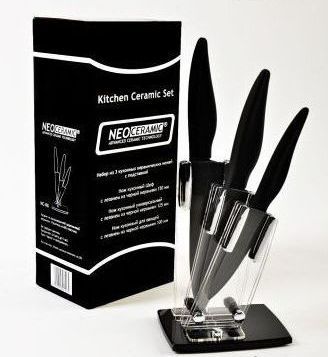 Набор керамических ножей NEO CERAMIC с подставкой (черная керамика)
