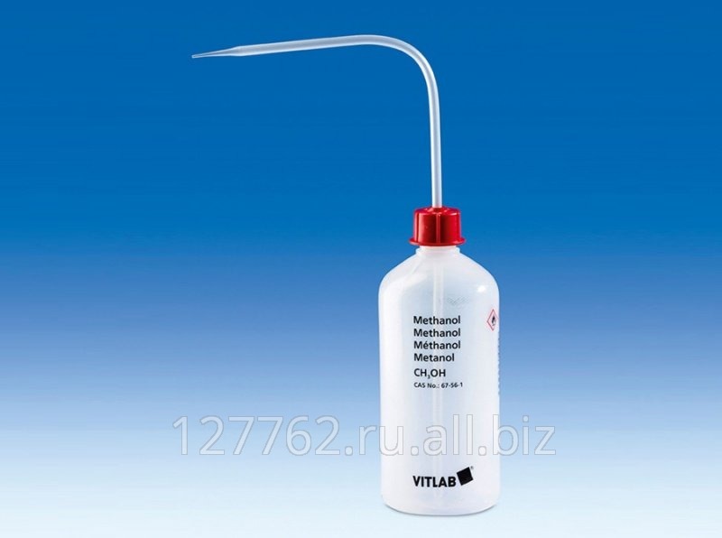 Промывалка VITLAB безопасная, 250 мл, узкое горло, маркировка "-Distilled water"-, PE-LD, с винтовой крышкой из PP Артикул 1331819