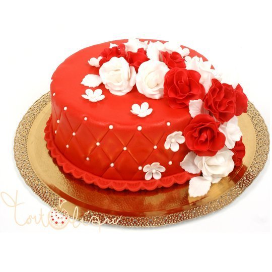 Красный праздничный торт с цветами №171