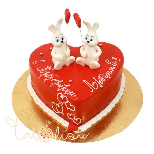 Праздничный торт в виде сердца с зайками №968