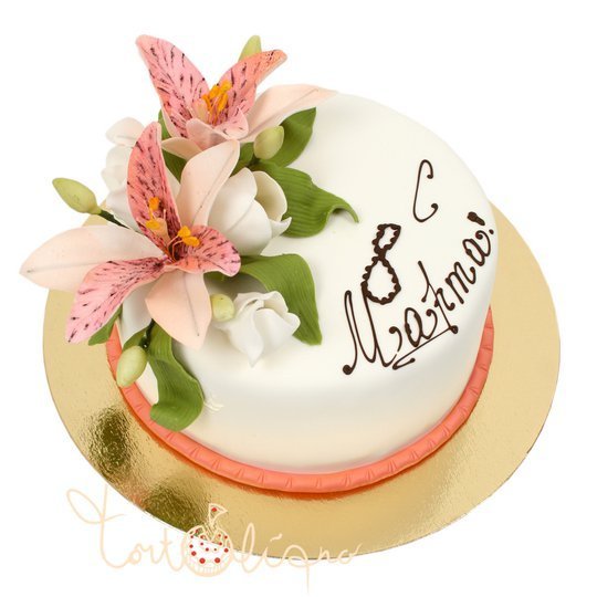 Праздничный торт с цветами на 8 марта №750