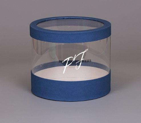 Синяя круглая прозрачная коробка 200*170