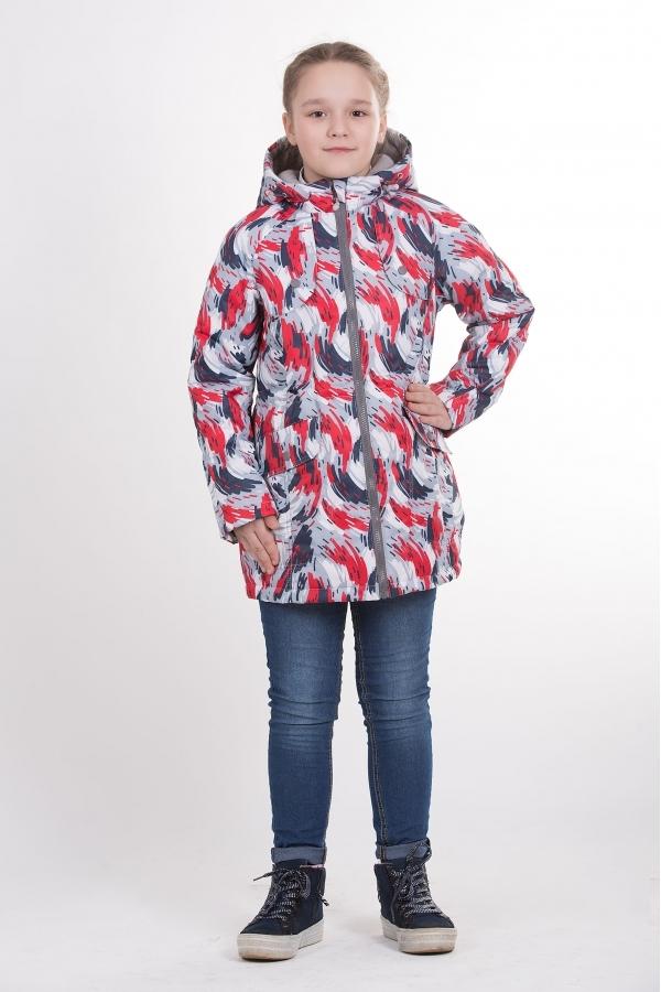 Детская удлиненная куртка с принтом для девочки весна/осень КМ-003 (красный)