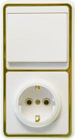 Блок комбинированный (1клавишный выключатель и розетка с заземляющим контактом) с ободком под «золото» БКВР-031 «З»