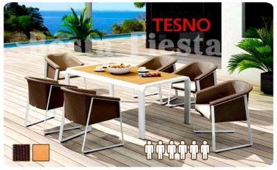 Обеденная плетеная группа Tesno, 7 пр, белый, коричневый, Besta Fiesta