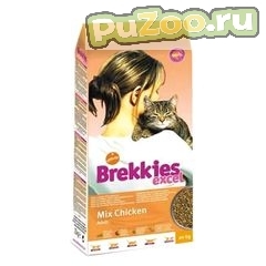 Brekkies excel mix - сухой корм с курицей, уткой и овощами бреккис эксель микс для взрослых кошек всех пород
