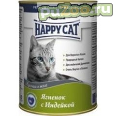 Happy cat - консервы хэппи кэт для взрослых кошек всех пород ягненок с индейкой / банка