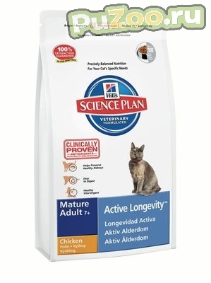 Hill's science plan 7+ - сухой корм с курицей хиллс матюр для пожилых кошек старше 7 лет (feline mature adult 7+ active longevity chicken)