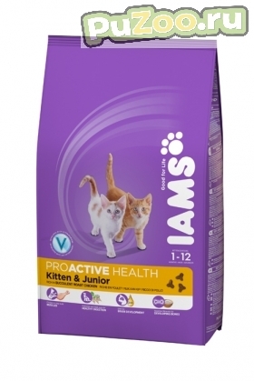 Iams ProActive health kitten & junior - сухой корм для котят от 1 до 12 месяцев, беременных и лактирующих кошек ямс киттен юниор с курицей