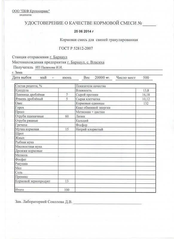 Кормосмесь СВИНАЯ 6,20 руб.