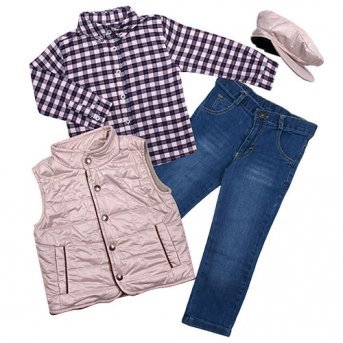 Комплект Monna Rosa, для мальчика, жилет, рубашка, джинсы, кепка, 100%микроволокно, 100%хлопок