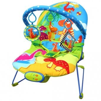 Шезлонг Mapa Baby Веселый динозаврик, 51х78х59 см, 1 дуга, 3 игрушки, вибро, музыка, регулировка с