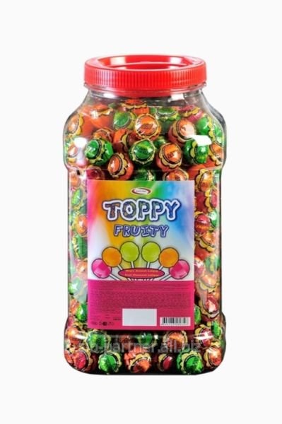 Карамель на палочке Toppy toffee filled, фруктовое ассорти с жевательной конфетой, 16гр*150шт*6 банок
