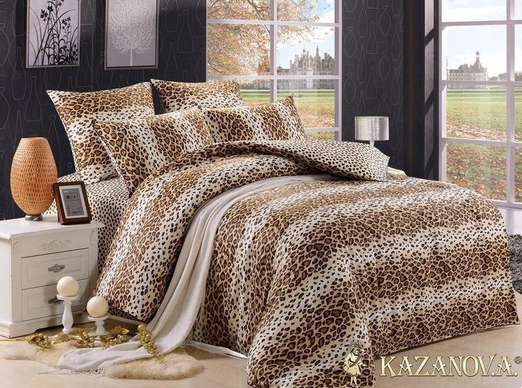 Комплект постельного белья кпб евро сатин леопард ашера беж