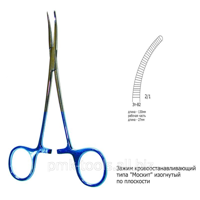 Зажим кровоостанавливающий типа Москит изогнутый по плоскости Зт-82