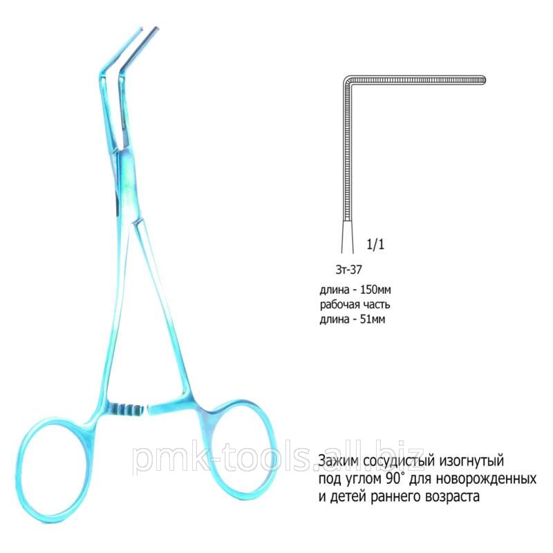 Зажим сосудистый изогнутый под углом 90 градусов для новорожденных и детей раннего возраста Зт-37