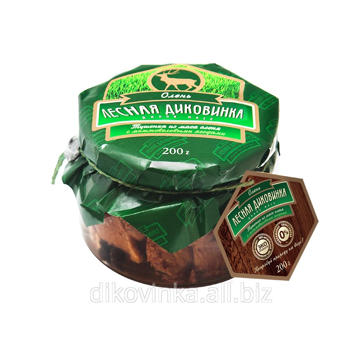Тушенка из мяса оленя с можжевеловыми ягодами, хран. t +24 С°, 24 мес.
