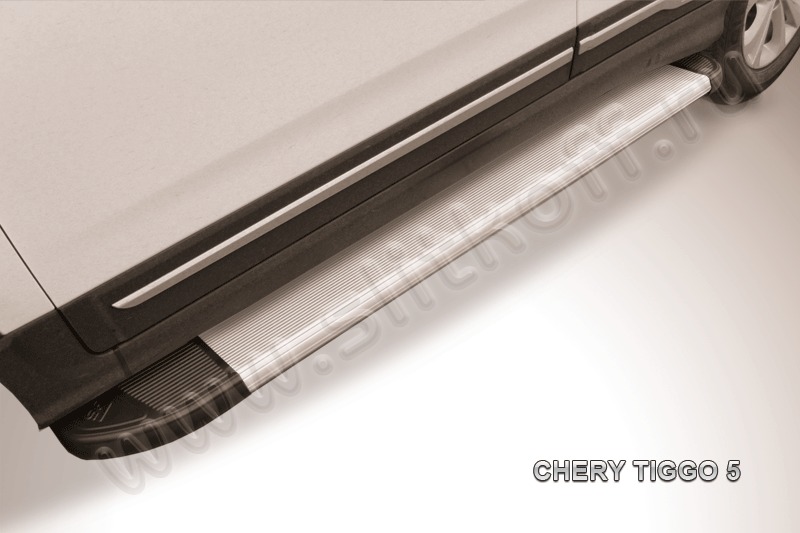 Пороги алюминиевые Optima Silver для Chery Tiggo 5 AL-CT5-002