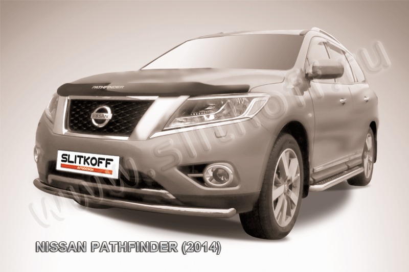 Защита переднего бампера d57 радиусная из нержавеющей стали Nissan Pathfinder (2014) NIP14-007