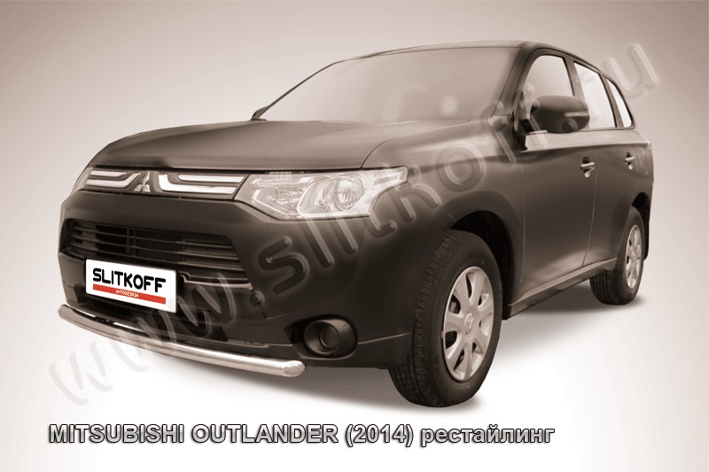 Защита переднего бампера d57 короткая из нержавеющей стали Mitsubishi Outlander (2014) MОUT14-004