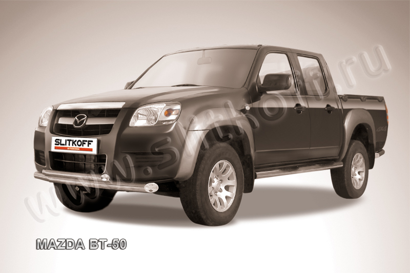 Защита переднего бампера d76+d57 двойная из нержавеющей стали Mazda BT-50 MZB007