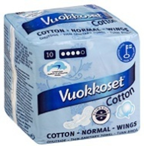 VUOKKOSET ЖЕНСКИЕ ГИГИЕНИЧЕСКИЕ ПРОКЛАДКИ COTTON NORMAL, 14 ШТ.