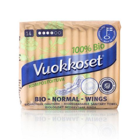 VUOKKOSET ЖЕНСКИЕ ГИГИЕНИЧЕСКИЕ ПРОКЛАДКИ 100% BIO NORMAL, 14 ШТ.