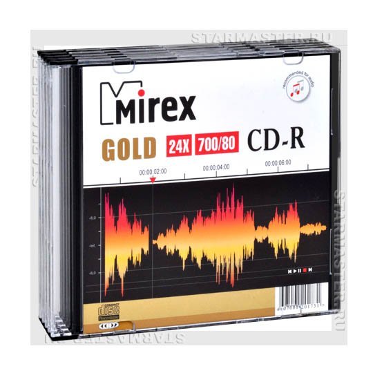 Диск  CD-R  Mirex   700Mb 24X  GOLD slim