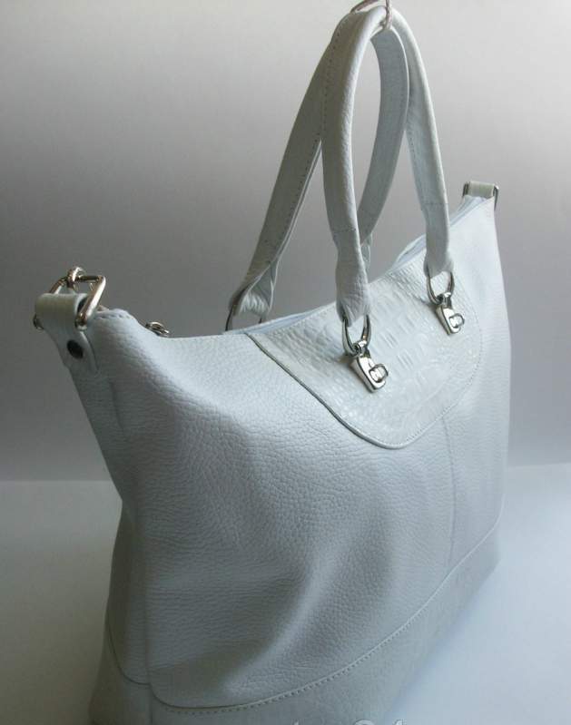 Белая большая женская кожаная сумка М 165