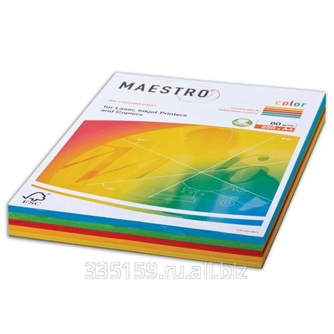 Бумага Maestro color А4, 80 г/м2, 250 л. (5 цв.x 50 л.), цветная, интенсивная RB02