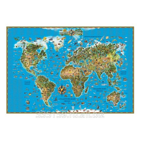 Карта настенная для детей Мир, размер 116х79 см, ламинированная