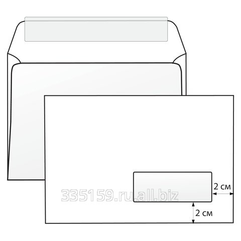 Конверты С5, комплект 1000 шт., отрывная полоса Strip, белые, правое окно, 162х229 мм