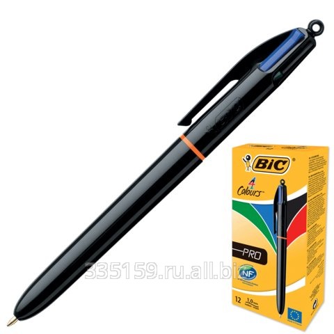 Ручка шариковая BIC автоматическая 4 Colours Pro (Франция), 4 цвета, корпус черный, 0,4 мм, синий, черный, красный, зеленый