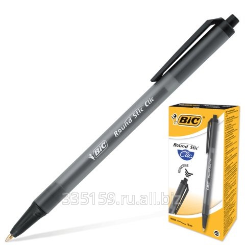 Ручка шариковая BIC автоматическая Round Stic Clic (Франция), корпус черный, толщина письма 0,4 мм, черная
