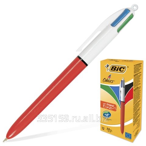 Ручка шариковая BIC автоматическая 4 Colours (Франция), 4 цвета, корпус красный, 0,3 мм, синий, черный, красный, зеленый