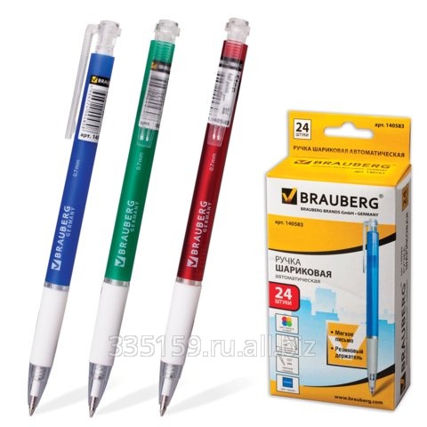 Ручка шариковая Brauberg (Брауберг) RBP007, автоматическая, корпус ассорти, 0,7 мм, резиновый держатель, синяя