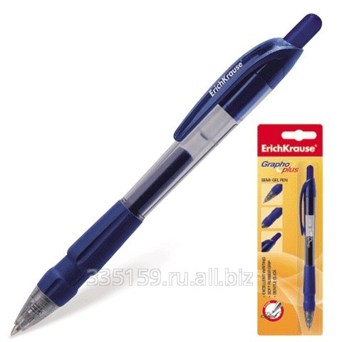 Ручка шариковая Erich Krause автоматическая Grapho Plus, масляная, корпус тонированный синий, 0,5 мм, резиновый держатель, синяя