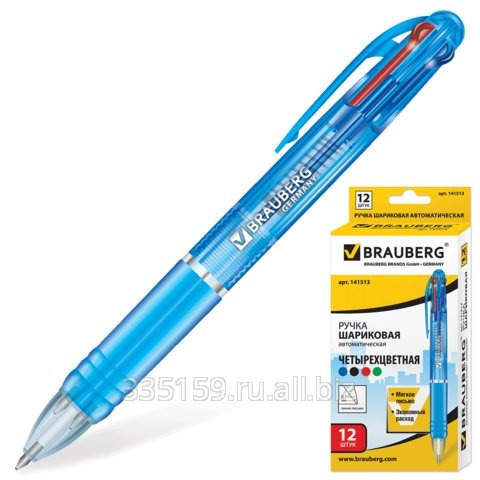 Ручка шариковая Brauberg (Брауберг) автоматическая, RBP035, 4-цветная, корпус синий тонированный, синий, черный, красный, зеленый