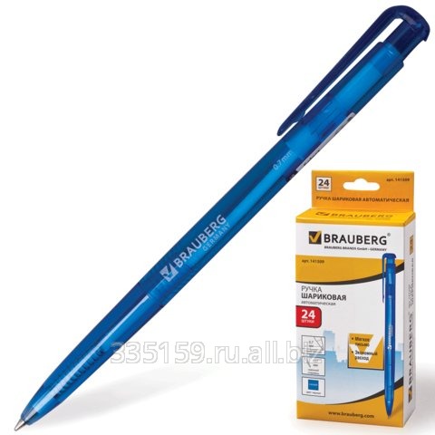 Ручка шариковая Brauberg (Брауберг) автоматическая RBP032, корпус синий, толщина письма 0,7 мм, синяя