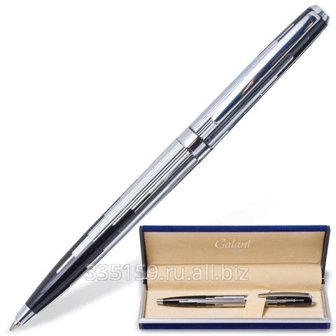 Ручка шариковая Galant GFP025, подарочная, корпус серебристый/черный, хромированные детали, синяя