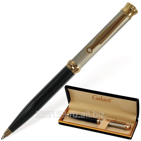 Ручка шариковая Galant GFP010, подарочная, корпус черный/серебристый, золотистые детали, синяя