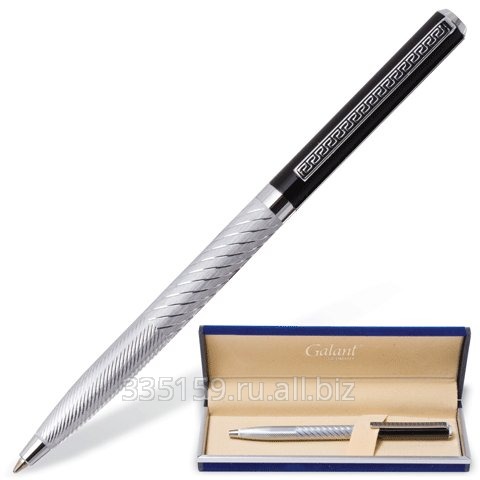 Ручка шариковая Galant GFP024, подарочная, корпус серебристый/черный, хромированные детали, синяя