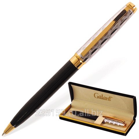 Ручка шариковая Galant GFP004, подарочная, корпус серебристый/черный, золотистые детали, синяя