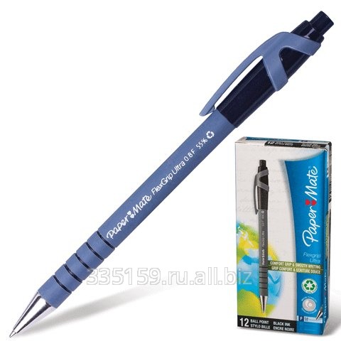 Ручка шариковая Paper Mate автоматическая FlexGrip Ultra RT, корпус серо-черный, толщина письма 0,8 мм, черная