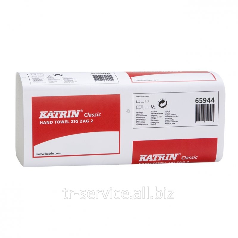 Листовые бумажные полотенца Katrin Classic Zig Zag, V-укладка - 20 пач/уп, 150 л/пач, 2 слоя