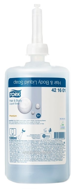 S1 - Tork жидкое мыло-гель для тела и волос - 1 л, 6 шт/кор